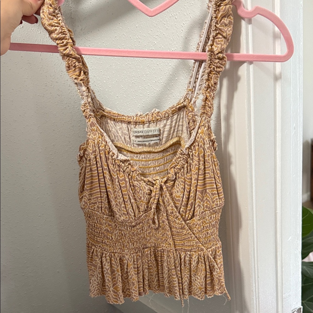 Urban Outfitters Tan Smocked Tank Top